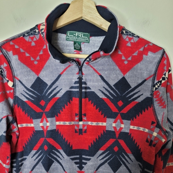 Vintage Lauren Ralph Lauren Active Southwestern Aztec 1/4 Zip Pullover XL Rustic - Picture 3 of 7
